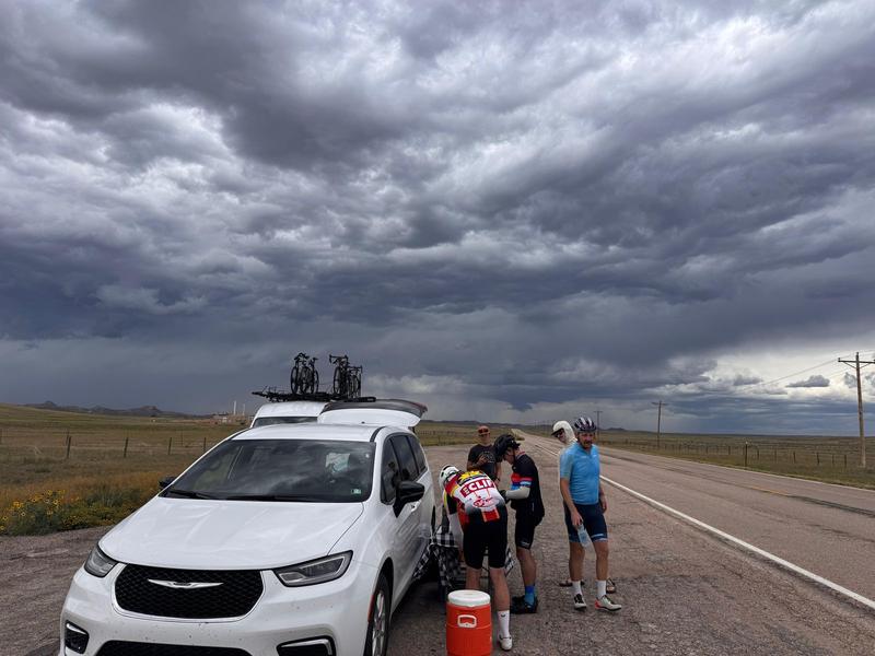 Last rest stop at mile 90 with the storm bearing down.
