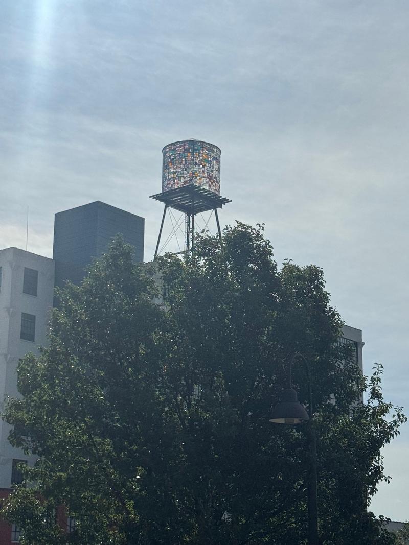 Beautiful stained glass water tower by our hotel in Milwaukee